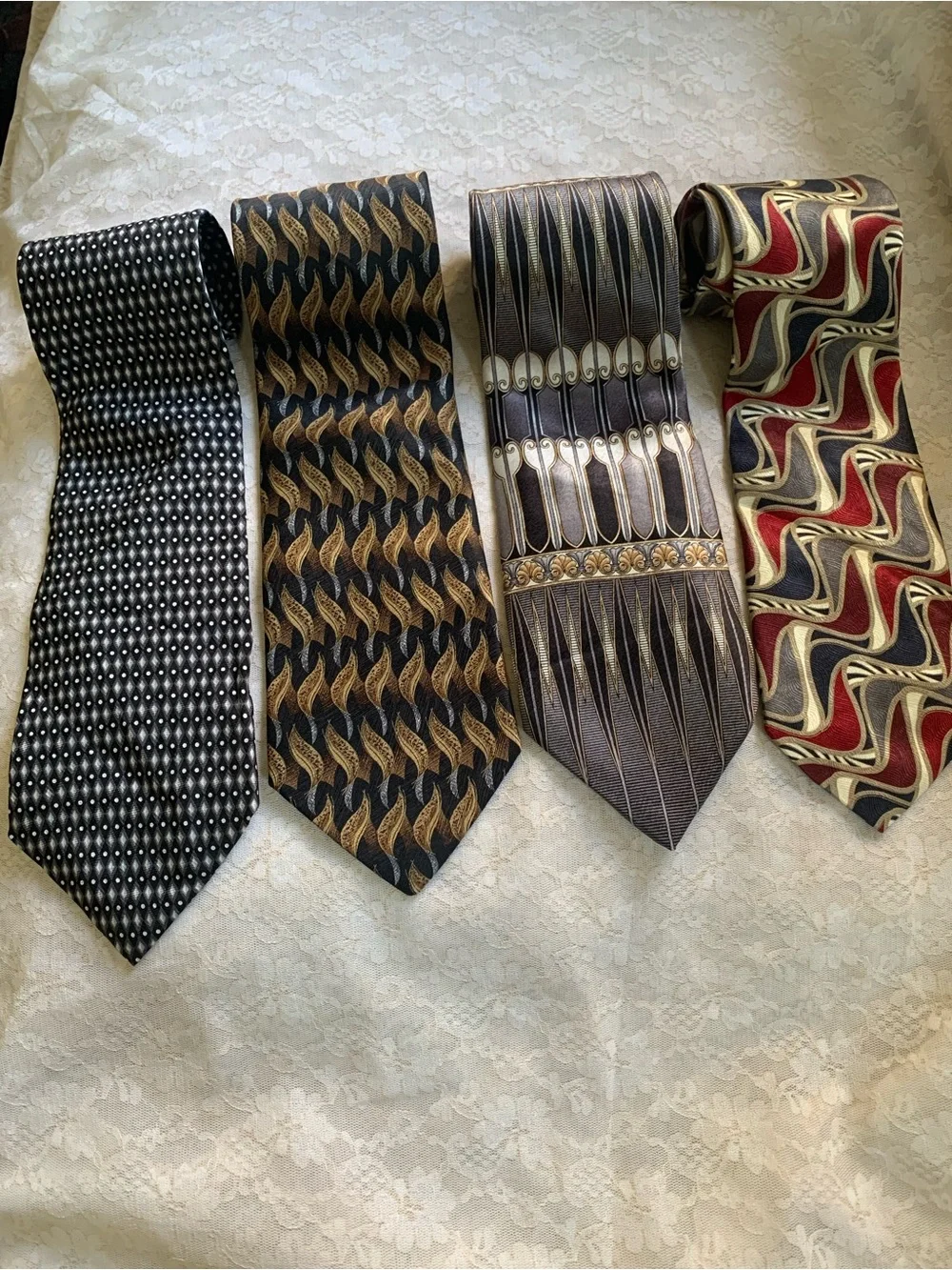 Lot of 4 Today's Man Neckties 100% Silk Multicolor Pattern Bundle Colorful Gray